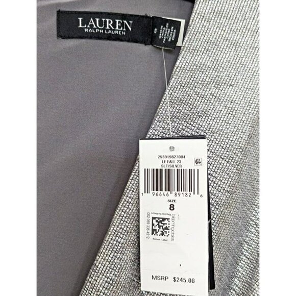 Ralph Lauren Women's Metallic Knit Surplice Cocktail Dress Size 8 (MSRP $245) - Picture 8 of 8